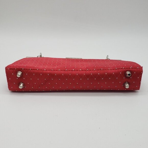 Red Faux Satin Silver Rhinestone Diamond Pattern Chain or Strap Handled Purse - Picture 3 of 12